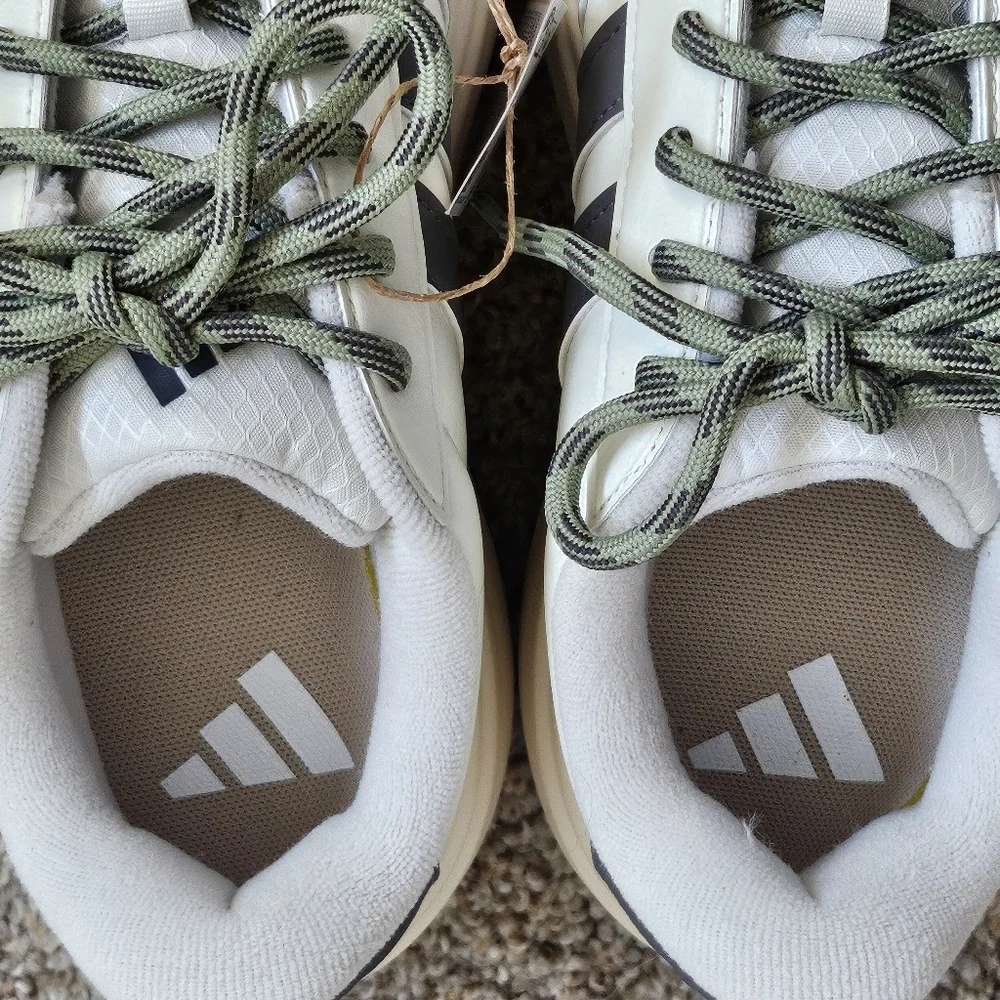 adidas Women's Cream Sneakers with Gray Stripes and Olive Laces